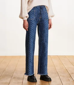 La Fée Maraboutée High waist printed flare jeans in biologisch katoen navyBlue Sale