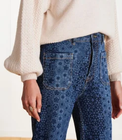 La Fée Maraboutée High waist printed flare jeans in biologisch katoen navyBlue Sale