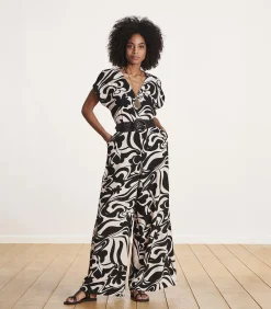 La Fée Maraboutée Jumpsuit met korte mouwen en zwart-wit print multicolor Best