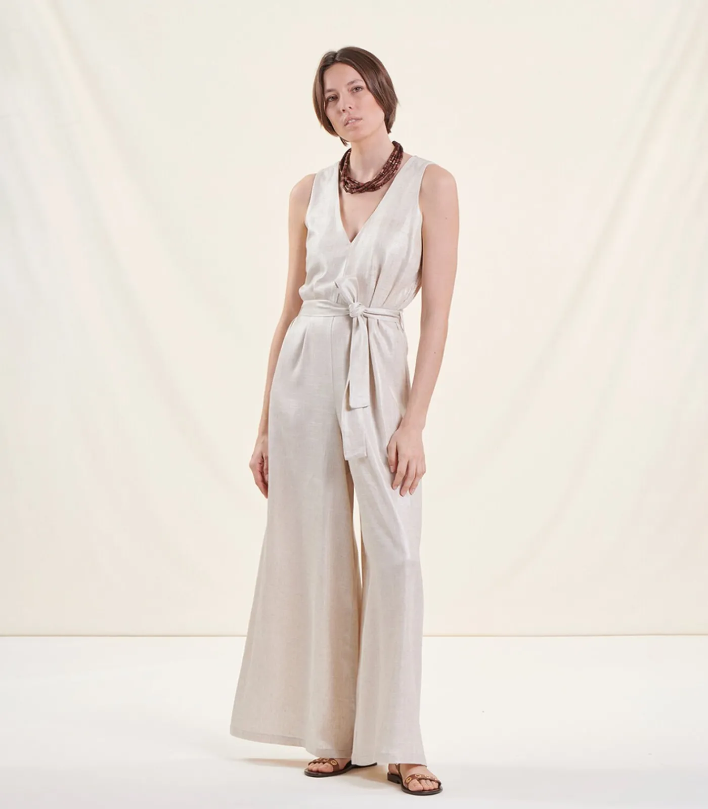 La Fée Maraboutée Jumpsuit met V-hals zonder mouwen van linnen beige Discount
