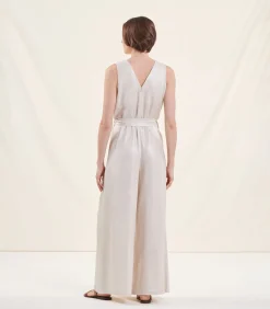 La Fée Maraboutée Jumpsuit met V-hals zonder mouwen van linnen beige Discount
