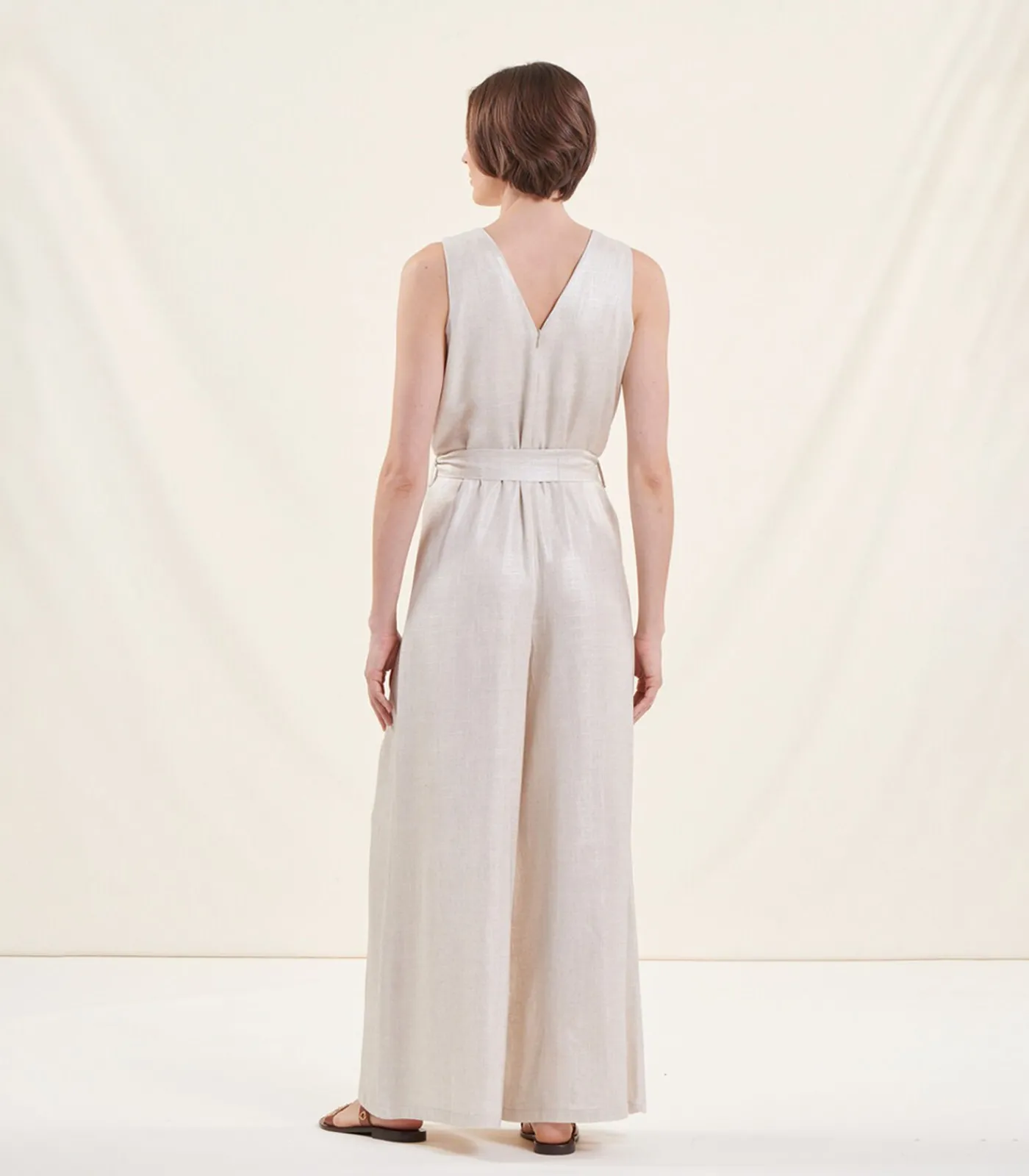 La Fée Maraboutée Jumpsuit met V-hals zonder mouwen van linnen beige Discount