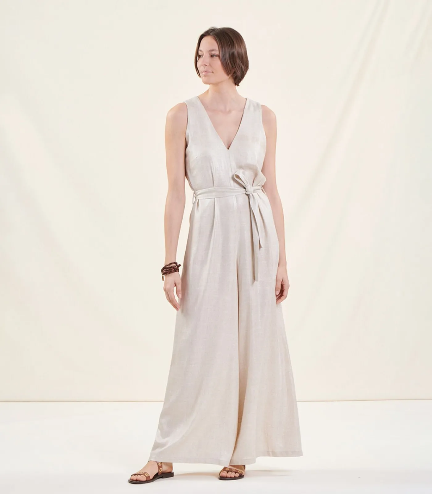 La Fée Maraboutée Jumpsuit met V-hals zonder mouwen van linnen beige Discount