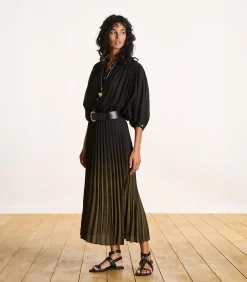 La Fée Maraboutée Kaki geplooide lange rok khaki Outlet