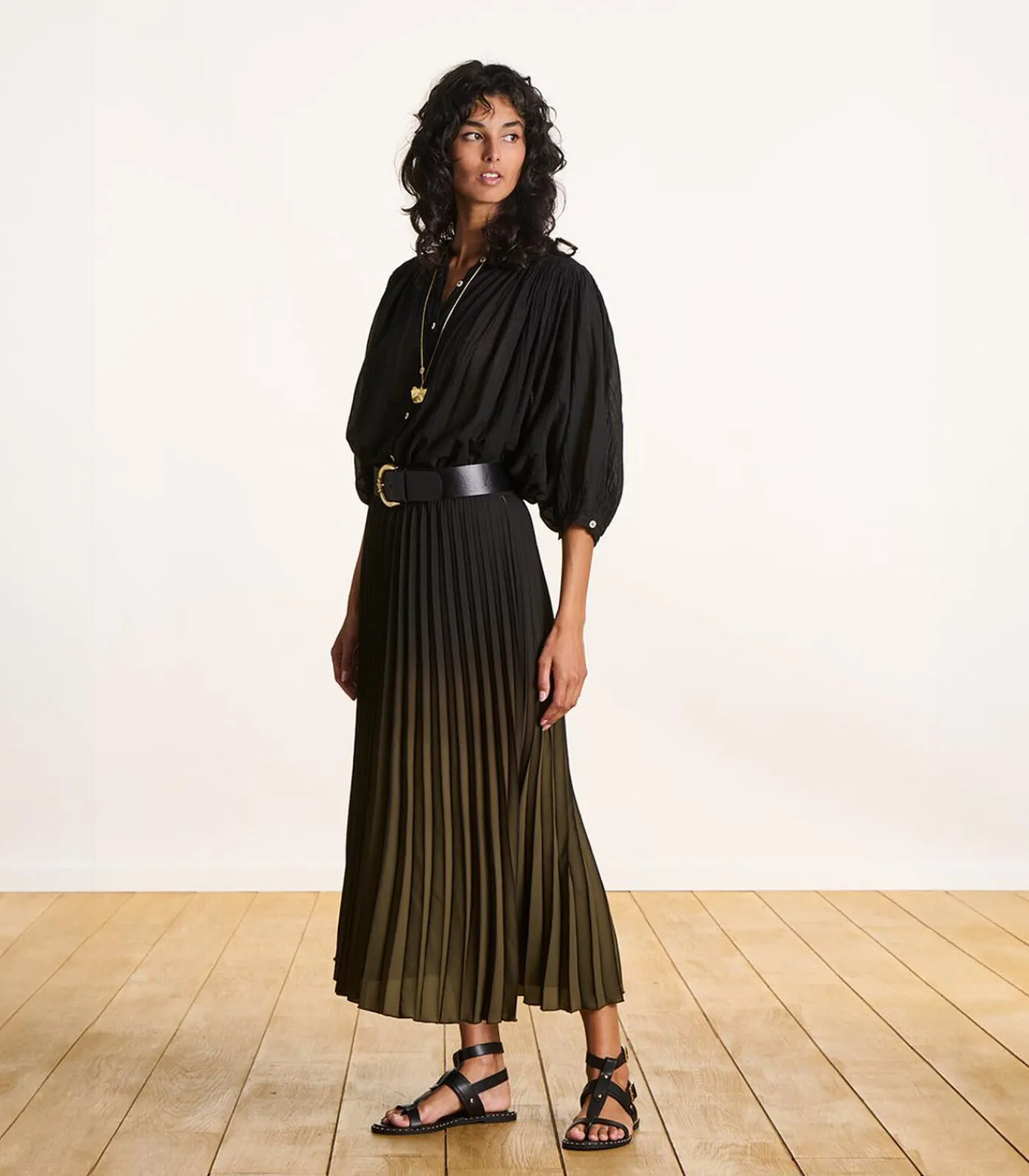 La Fée Maraboutée Kaki geplooide lange rok khaki Outlet
