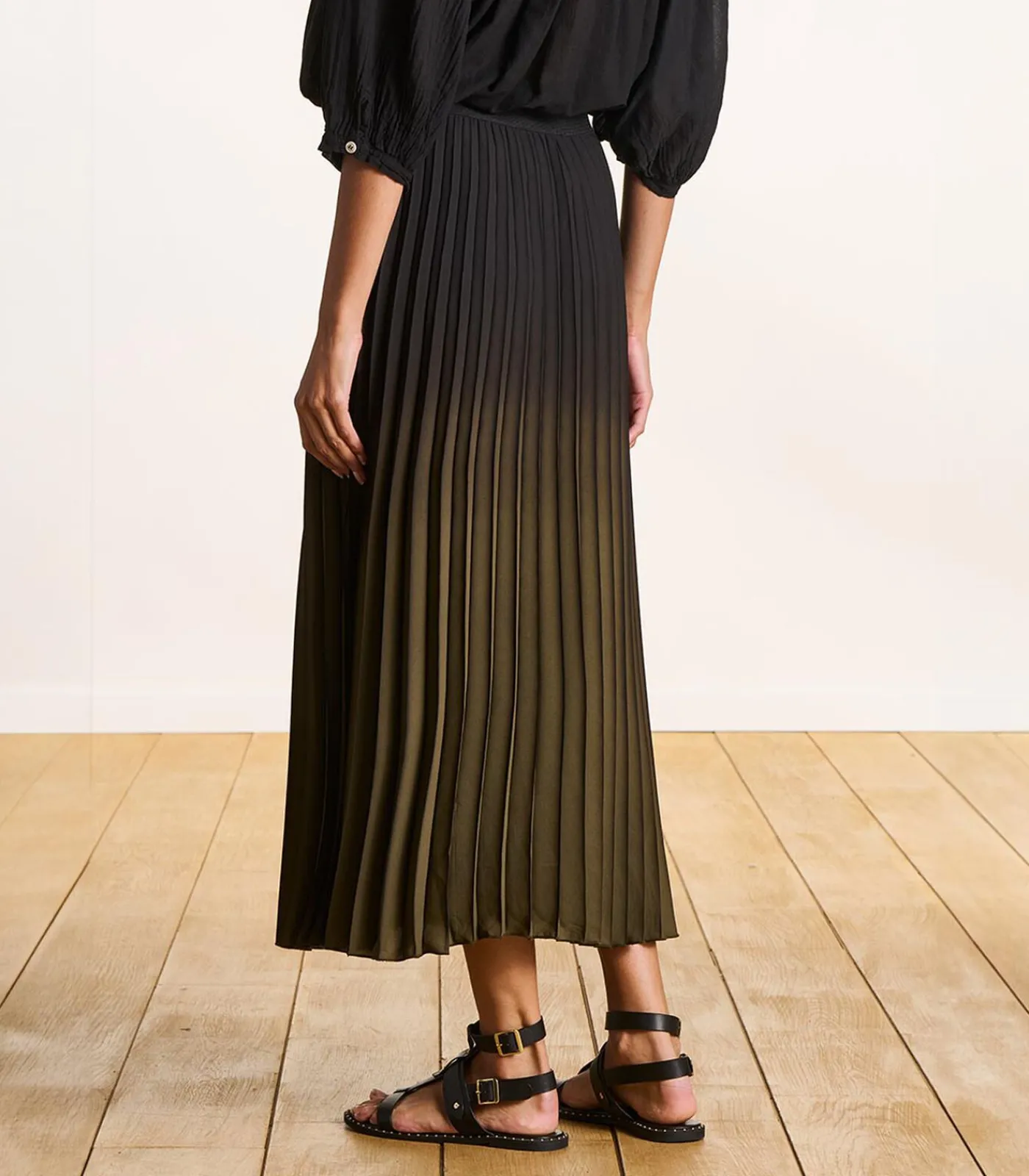 La Fée Maraboutée Kaki geplooide lange rok khaki Outlet