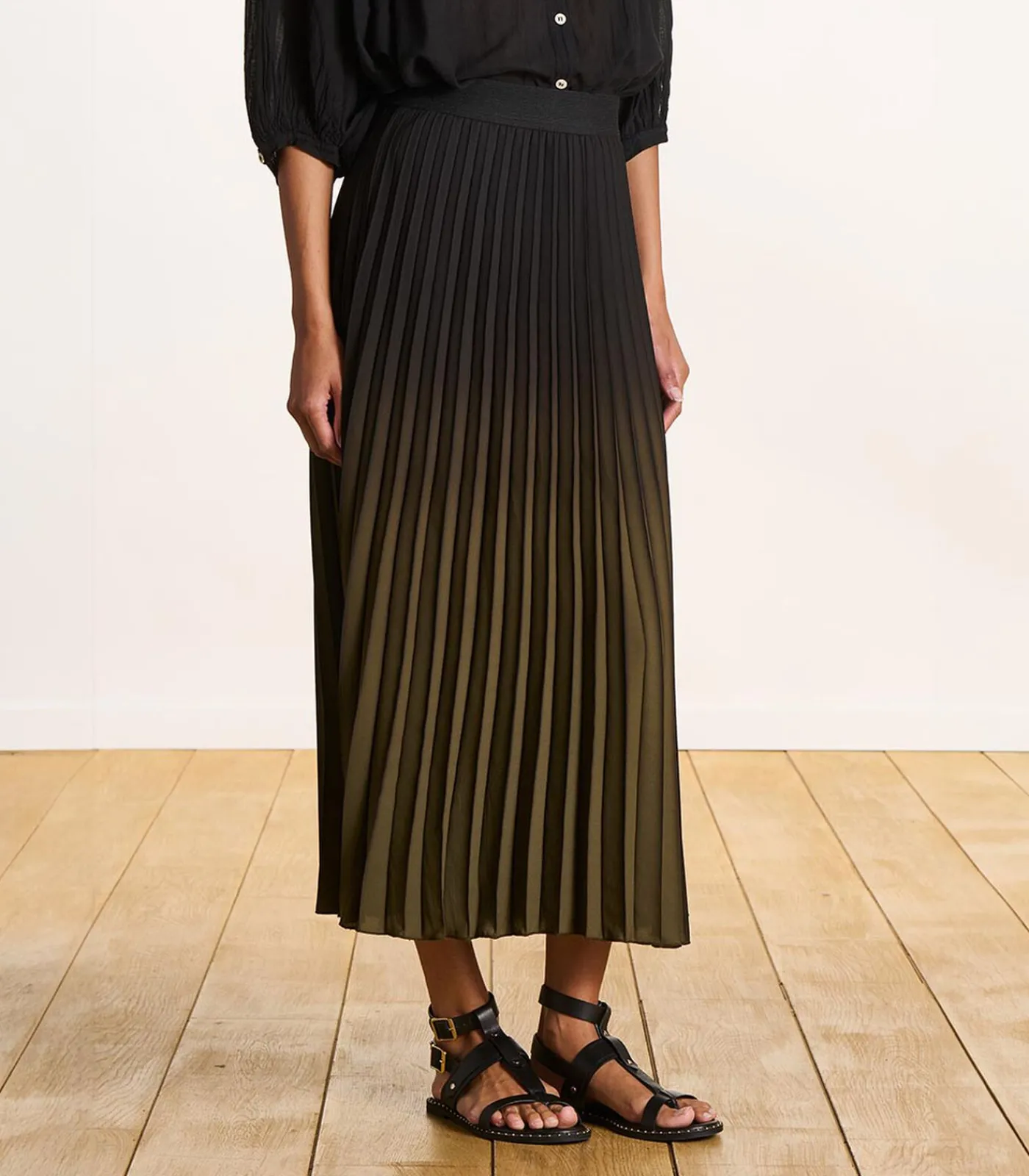 La Fée Maraboutée Kaki geplooide lange rok khaki Outlet