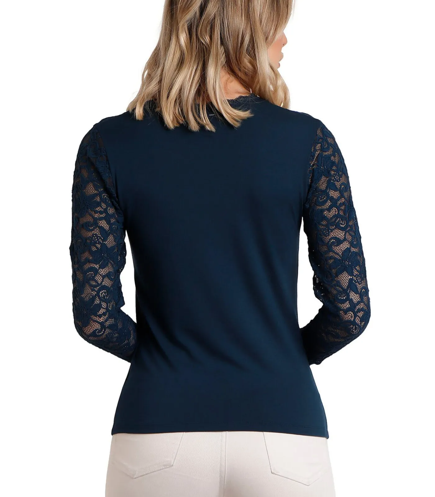 ADMAS Kanten top met lange mouwen Lace blue Best