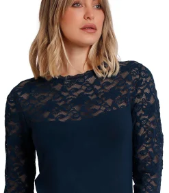 ADMAS Kanten top met lange mouwen Lace blue Best