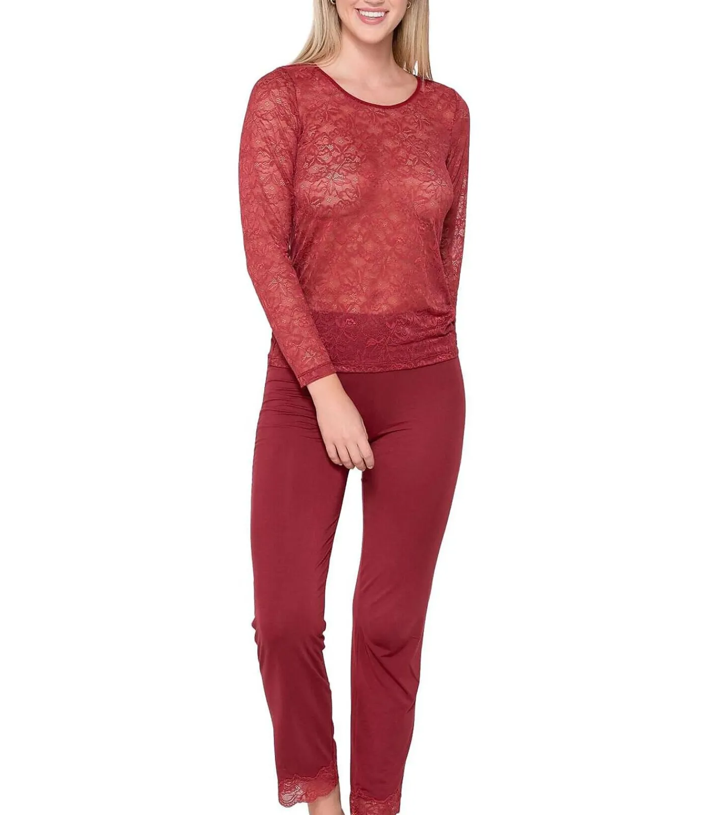 LUNA Kanten t-shirt-Hemd MICRO TOUCH LACE red Discount
