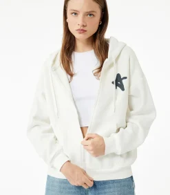 Koton Kapstok Ecru Sweatshirt met Rits en Capuchon Met Print white Online