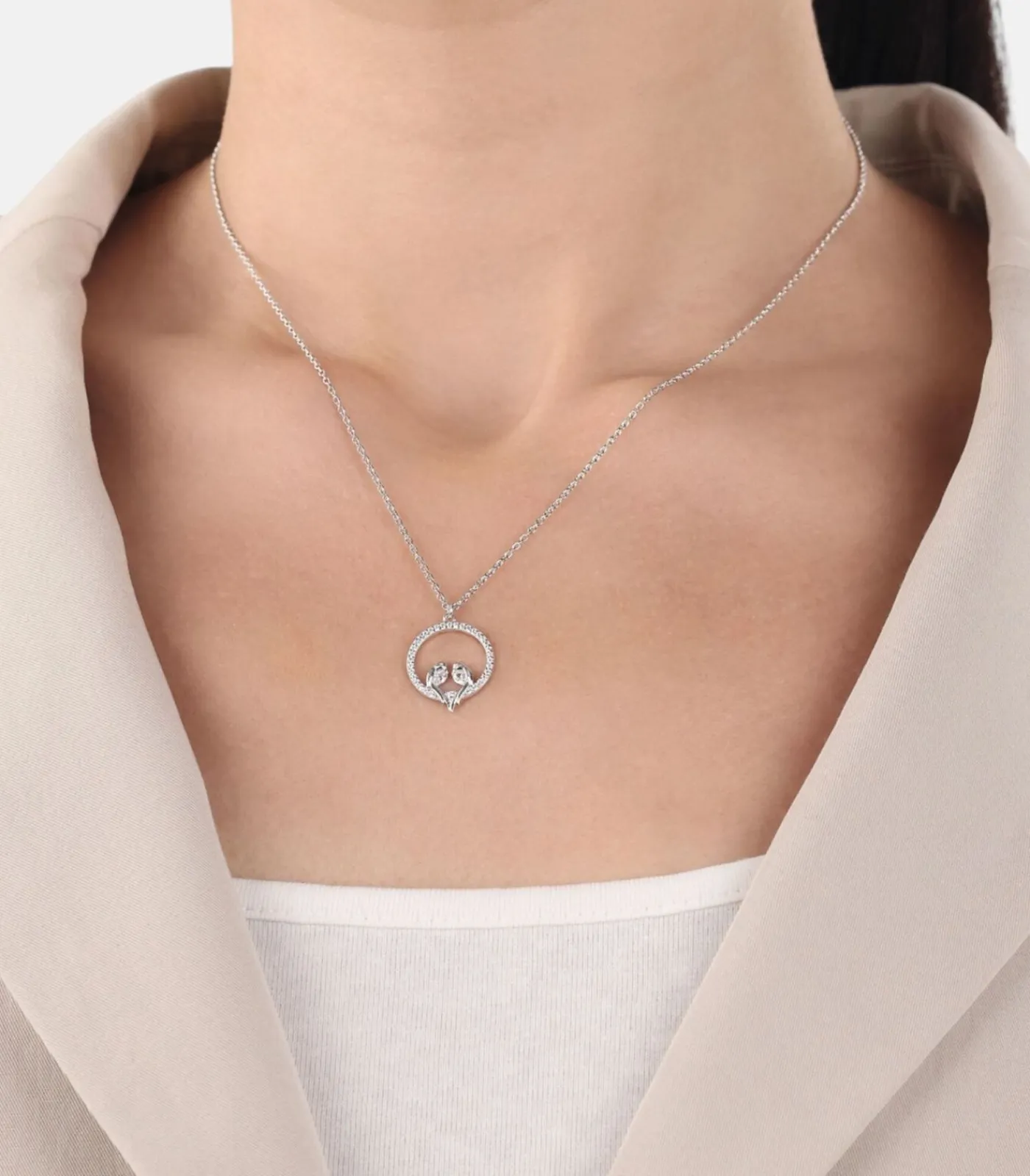 Amor Ketting met hanger voor dames, 925 Sterling zilver, zirkonia synth. | vogel silver Clearance
