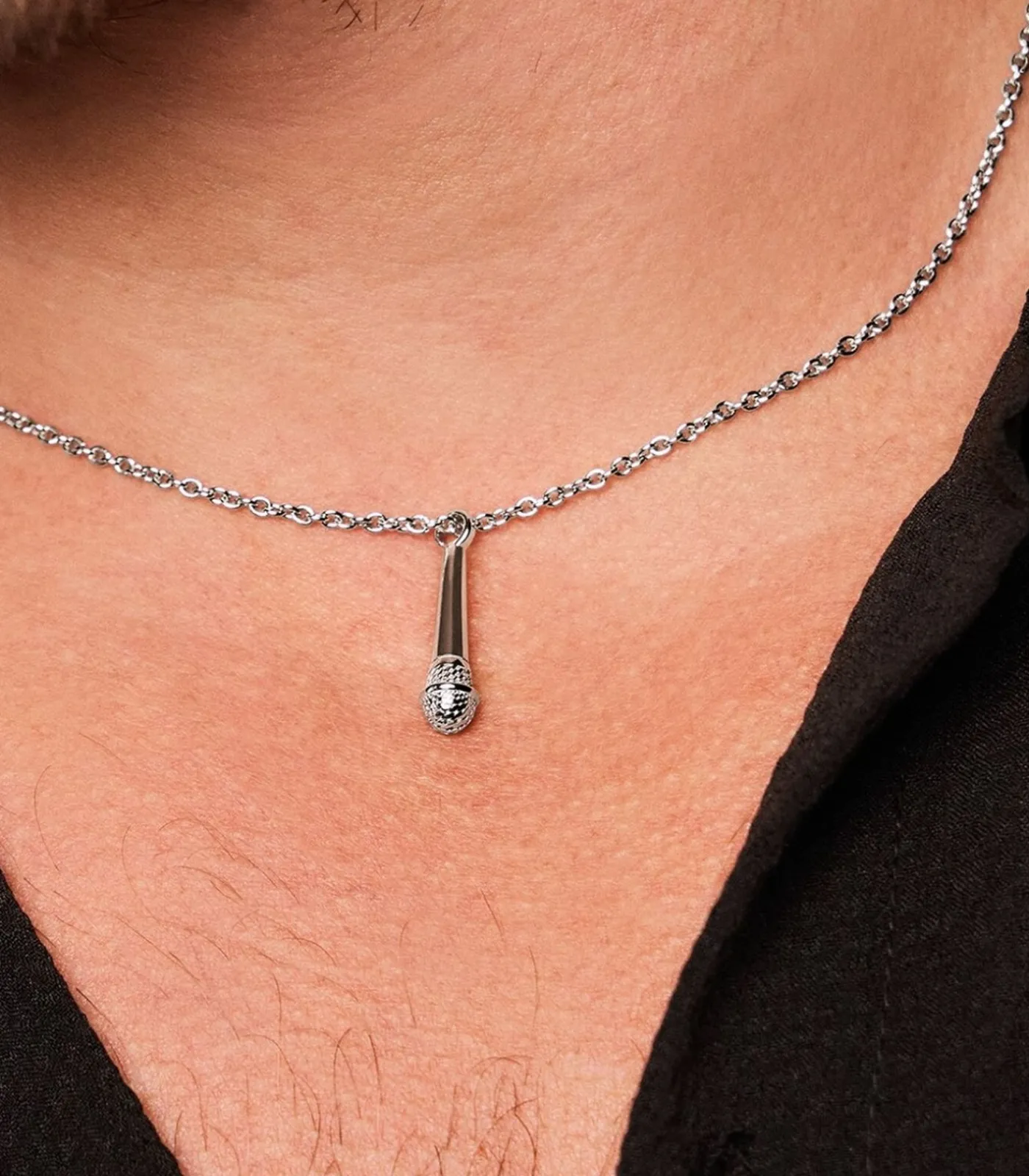 Amor Ketting met hanger voor mannen en vrouwen, unisex, 925 Sterling zilver | Microfoon silver Best