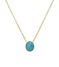 Lucardi Ketting Staal 47 cm - Goudkleurig turquoise Outlet