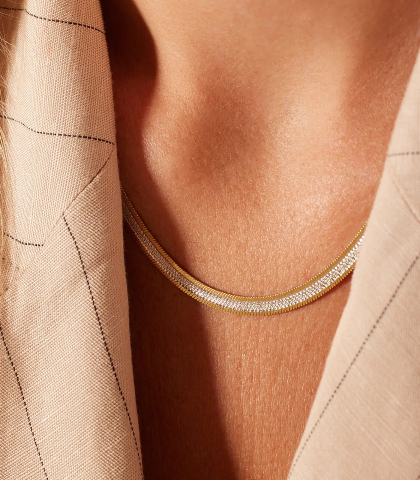 Lucardi Ketting Zilver 45 cm - Goud- en Zilverkleurig gold/silver Clearance