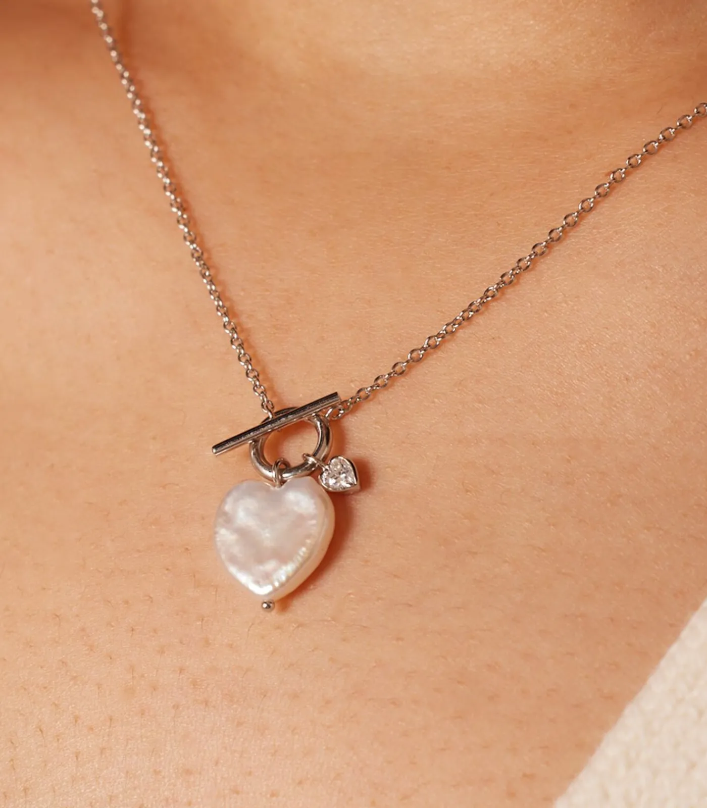 Lucardi Ketting Zilver 45 cm - Parel silver Clearance