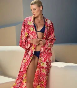 Chic by Lirette Kimono Robe Flamingo Garden - Roze pink Hot