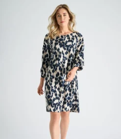 Marie Méro Kleedje met dierenprint in blauw en beige blue Clearance