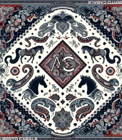 Alberto Cabale Kleine zijden vierkante Bandana Horse Cléo navyBlue