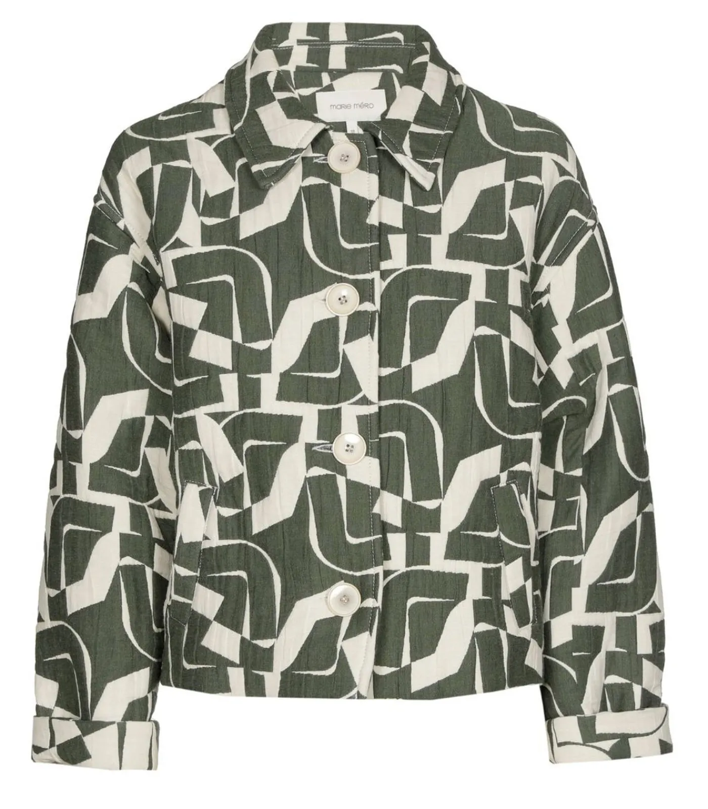 Marie Méro Kort groen en ecru jasje in loose fit green Hot