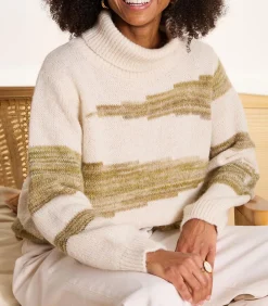 La Fée Maraboutée Korte bicolor trui met coltrui en patroon beige New