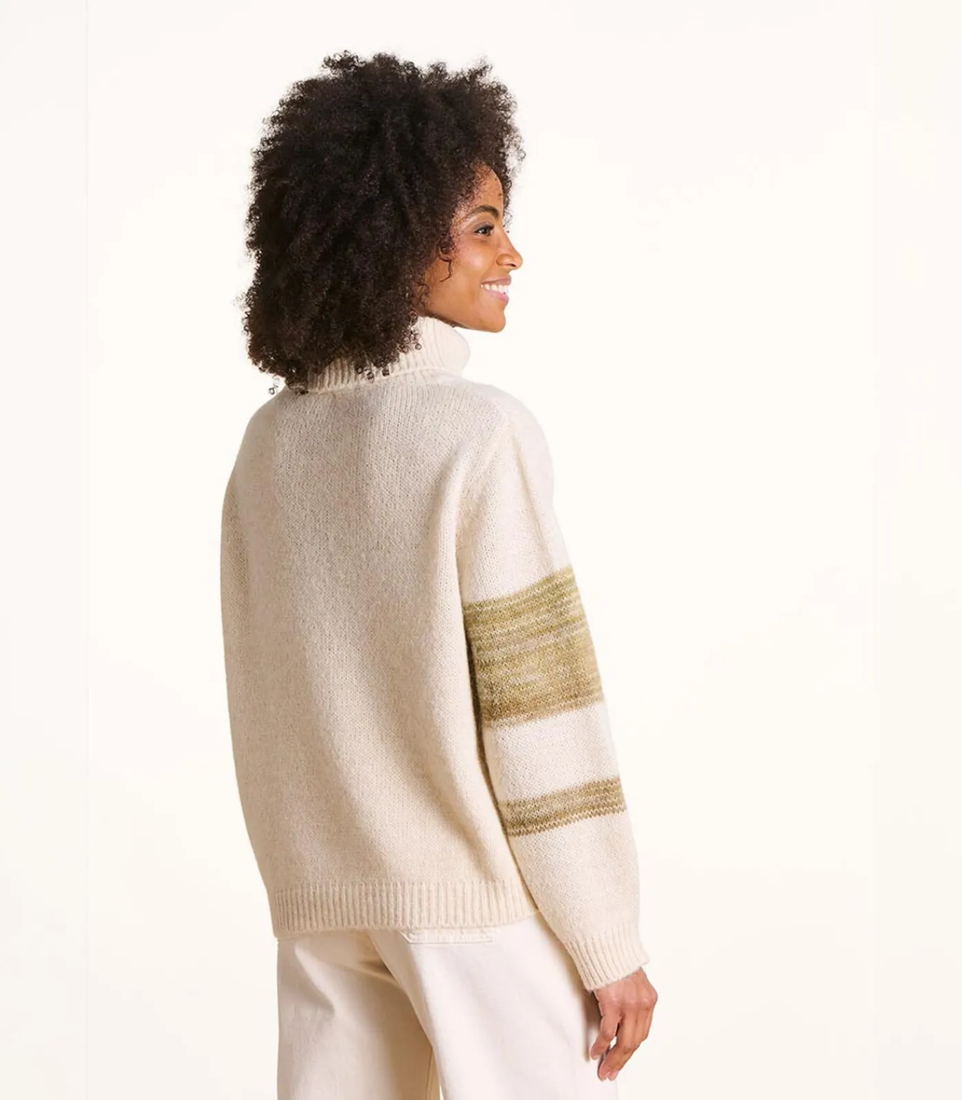 La Fée Maraboutée Korte bicolor trui met coltrui en patroon beige New