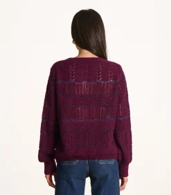La Fée Maraboutée Korte trui in opengewerkte stof met ronde hals bordeaux Clearance