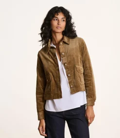 La Fée Maraboutée Korte bruine fluwelen jas camel Sale