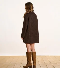 La Fée Maraboutée Korte bruine gebreide jurk met coltrui brown Hot