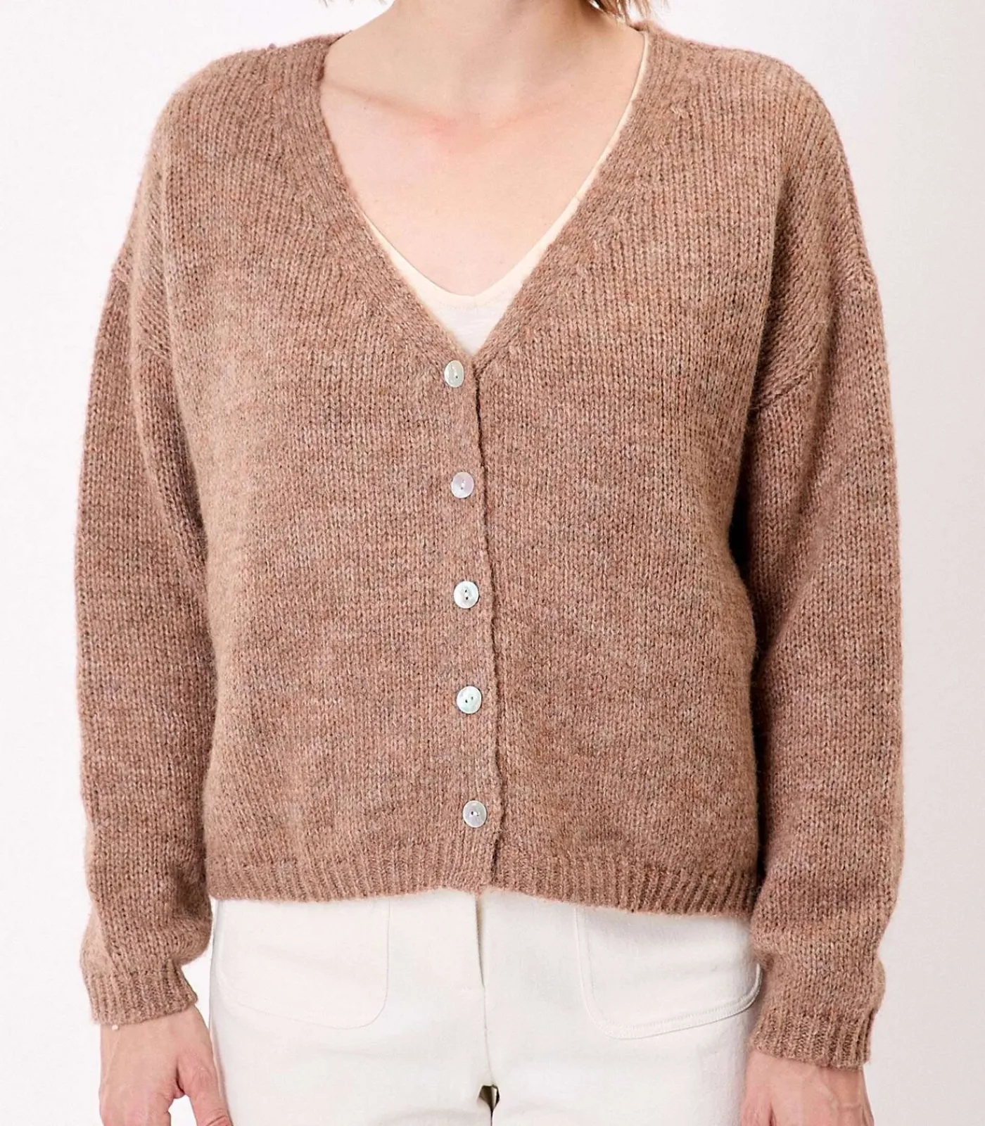 La Fiancée Korte effen gebreide vest APPACHE bronze New