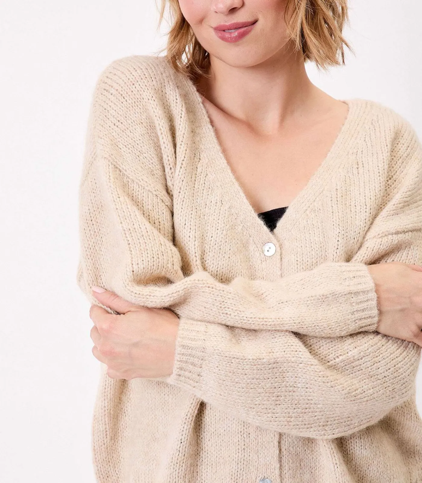 La Fiancée Korte effen gebreide vest APPACHE beige Discount