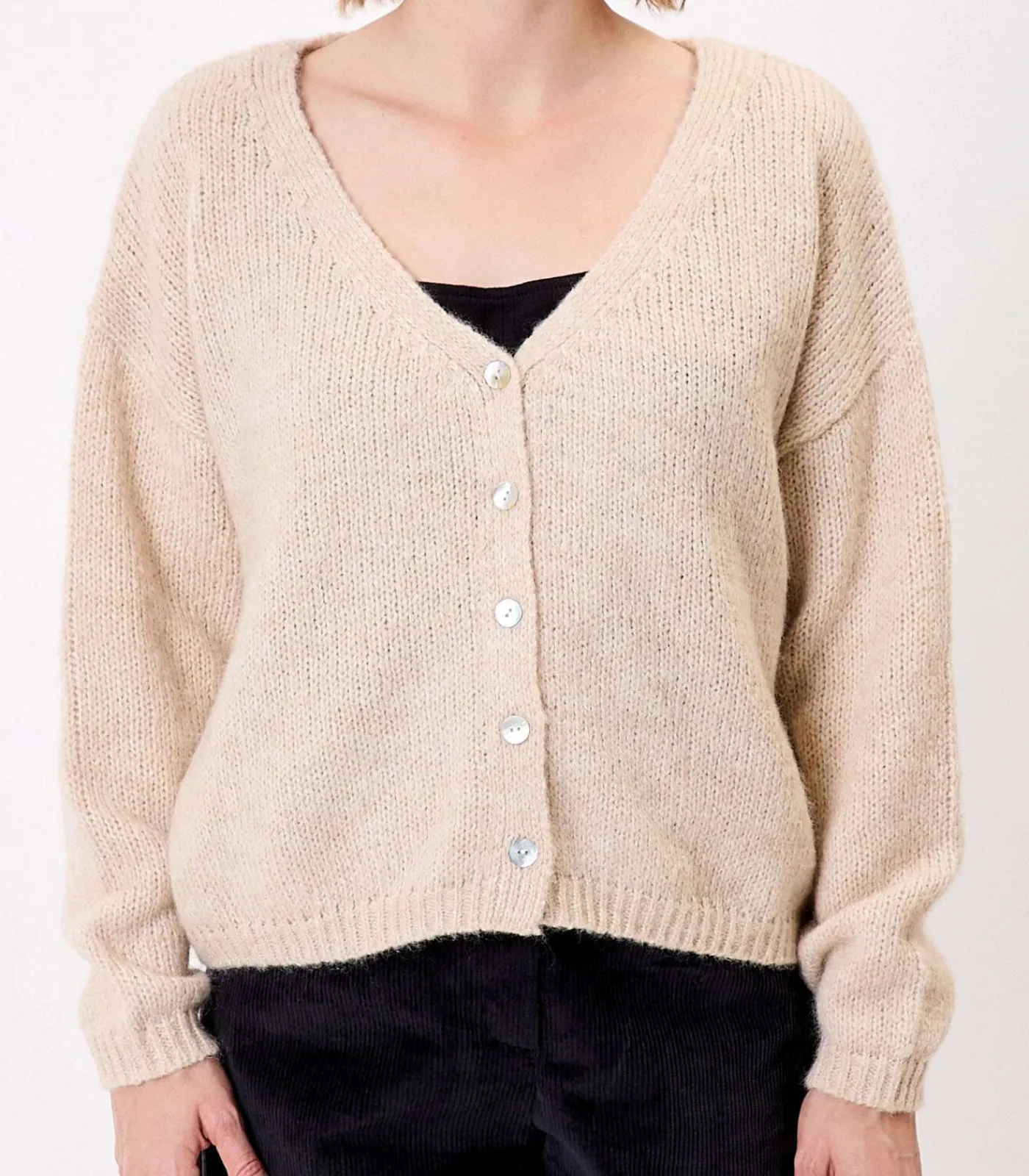 La Fiancée Korte effen gebreide vest APPACHE beige Discount