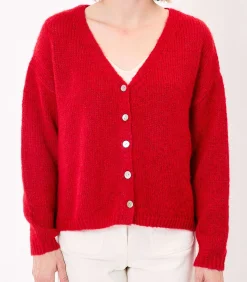 La Fiancée Korte effen gebreide vest APPACHE red