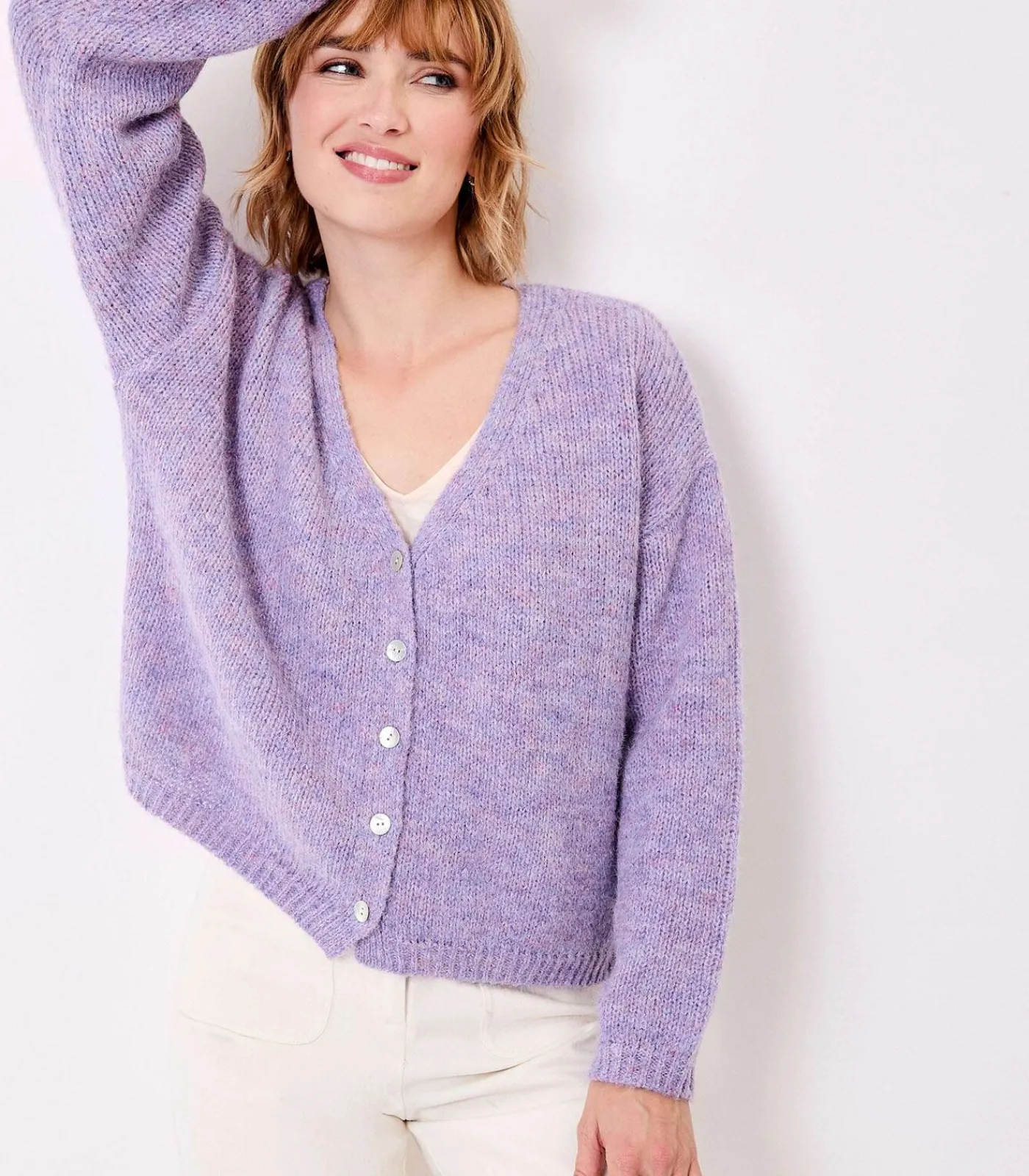 La Fiancée Korte effen gebreide vest APPACHE violet New