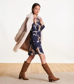 La Fée Maraboutée Korte getailleerde en gedrapeerde marineblauwe jurk met print navyBlue Online
