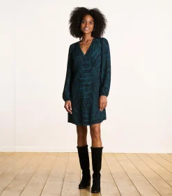 La Fée Maraboutée Korte jurk in blauw bedrukte Ecovero viscose petrolBlue Best