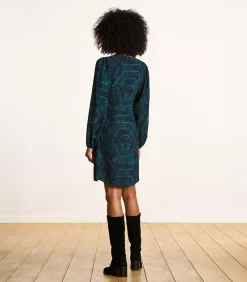 La Fée Maraboutée Korte jurk in blauw bedrukte Ecovero viscose petrolBlue Best