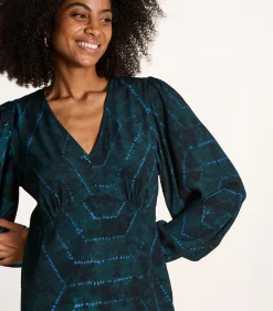 La Fée Maraboutée Korte jurk in blauw bedrukte Ecovero viscose petrolBlue Best