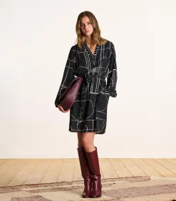 La Fée Maraboutée Korte jurk met ceintuur donkerblauw met print black Outlet