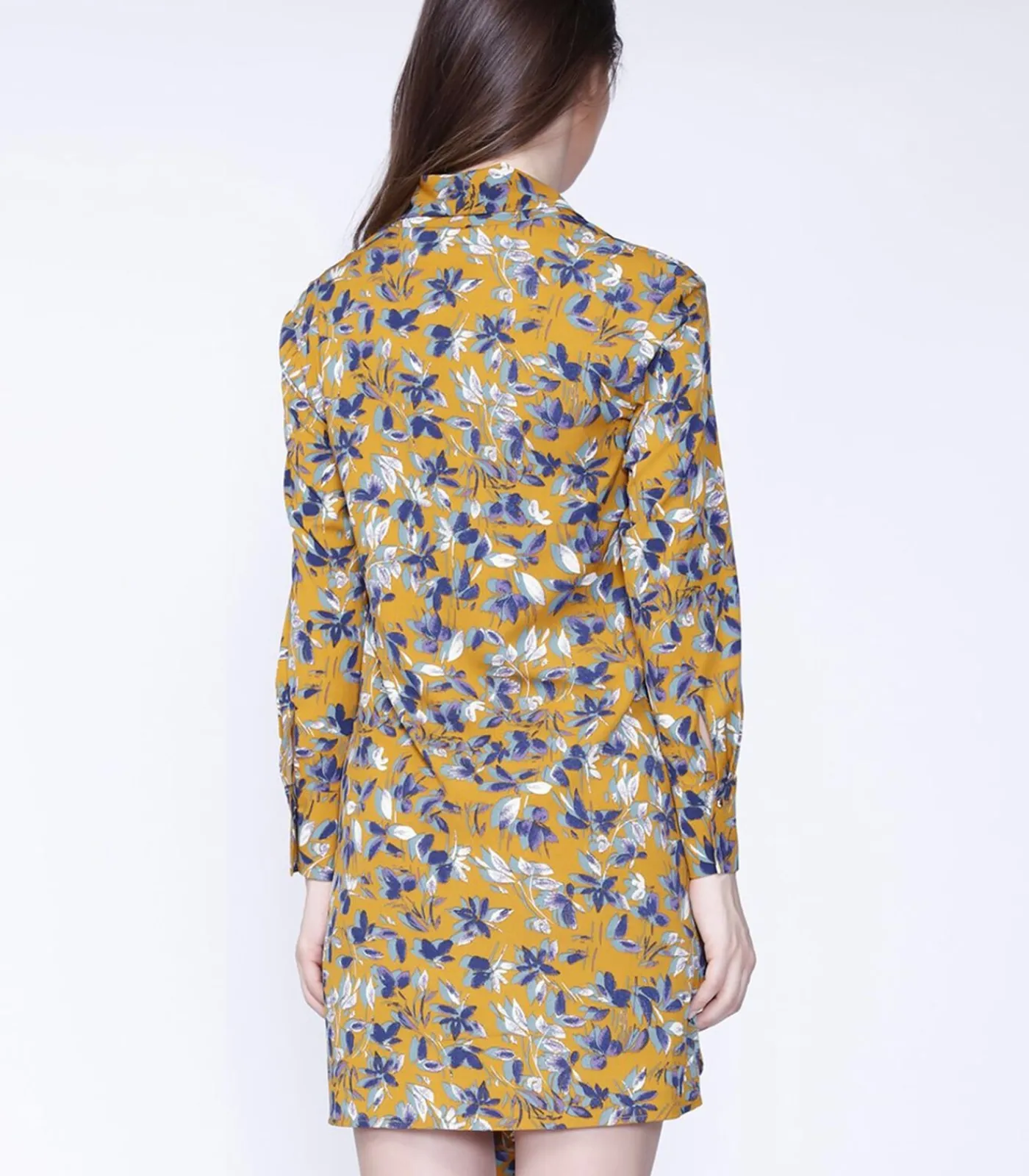 Smart & Joy Korte jurk met gedrapeerde voorkant en bladprint ochreYellow Clearance