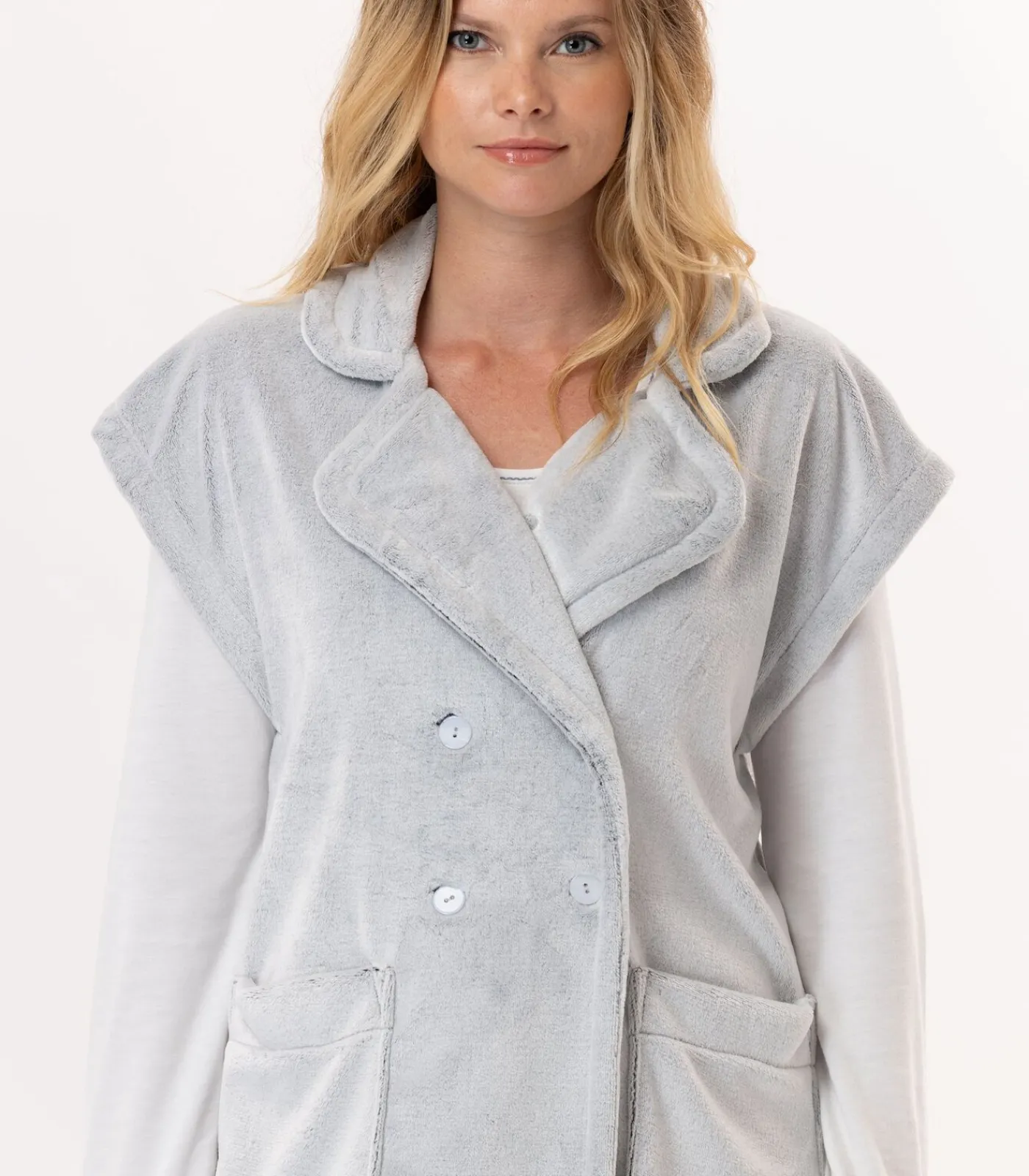 LE CHAT Korte mouwen jasje met knopen van pluche flanel ESSENTIEL H76A gray Clearance