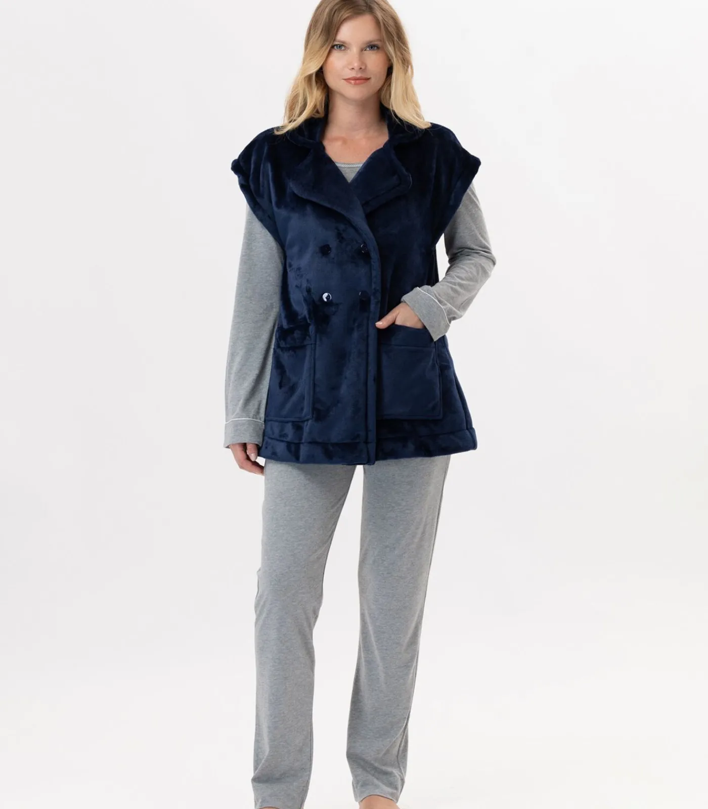 LE CHAT Korte mouwen jasje met knopen van pluche flanel ESSENTIEL H76A blue Best