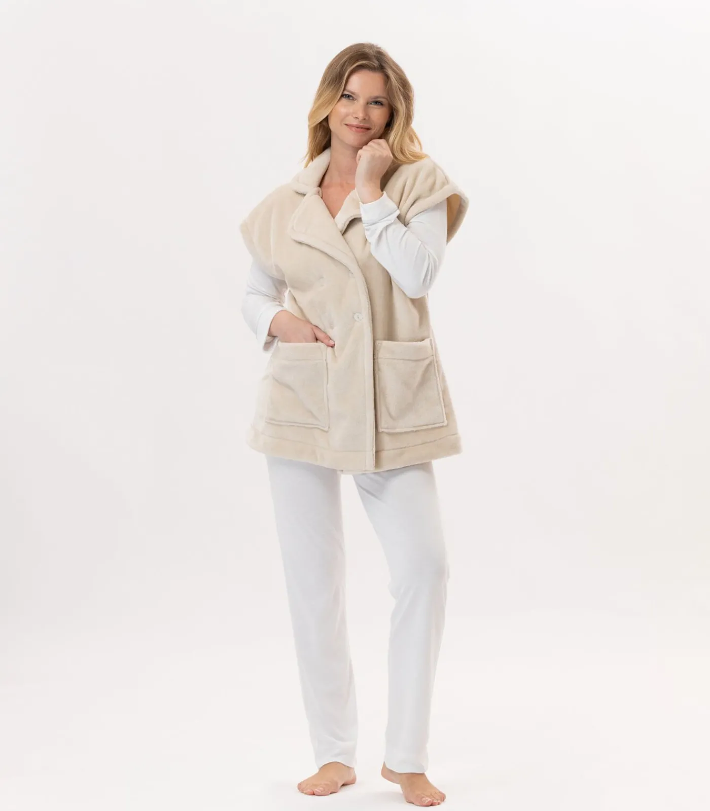 LE CHAT Korte mouwen jasje met knopen van pluche flanel ESSENTIEL H76A beige Outlet