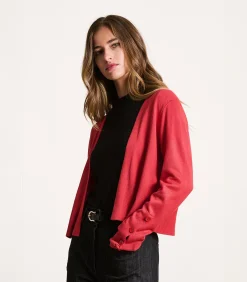 La Fée Maraboutée Korte open cardigan in fijne rode tricot red Clearance