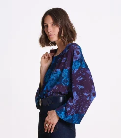 La Fée Maraboutée Korte paarse top met lange mouwprint violet Outlet