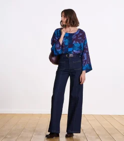 La Fée Maraboutée Korte paarse top met lange mouwprint violet Outlet