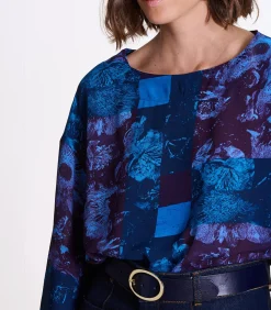 La Fée Maraboutée Korte paarse top met lange mouwprint violet Outlet