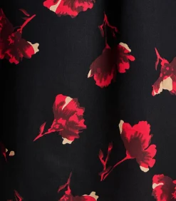 La Fée Maraboutée Korte rechte jurk met zwarte en rode bloemen en lange mouwen black Sale