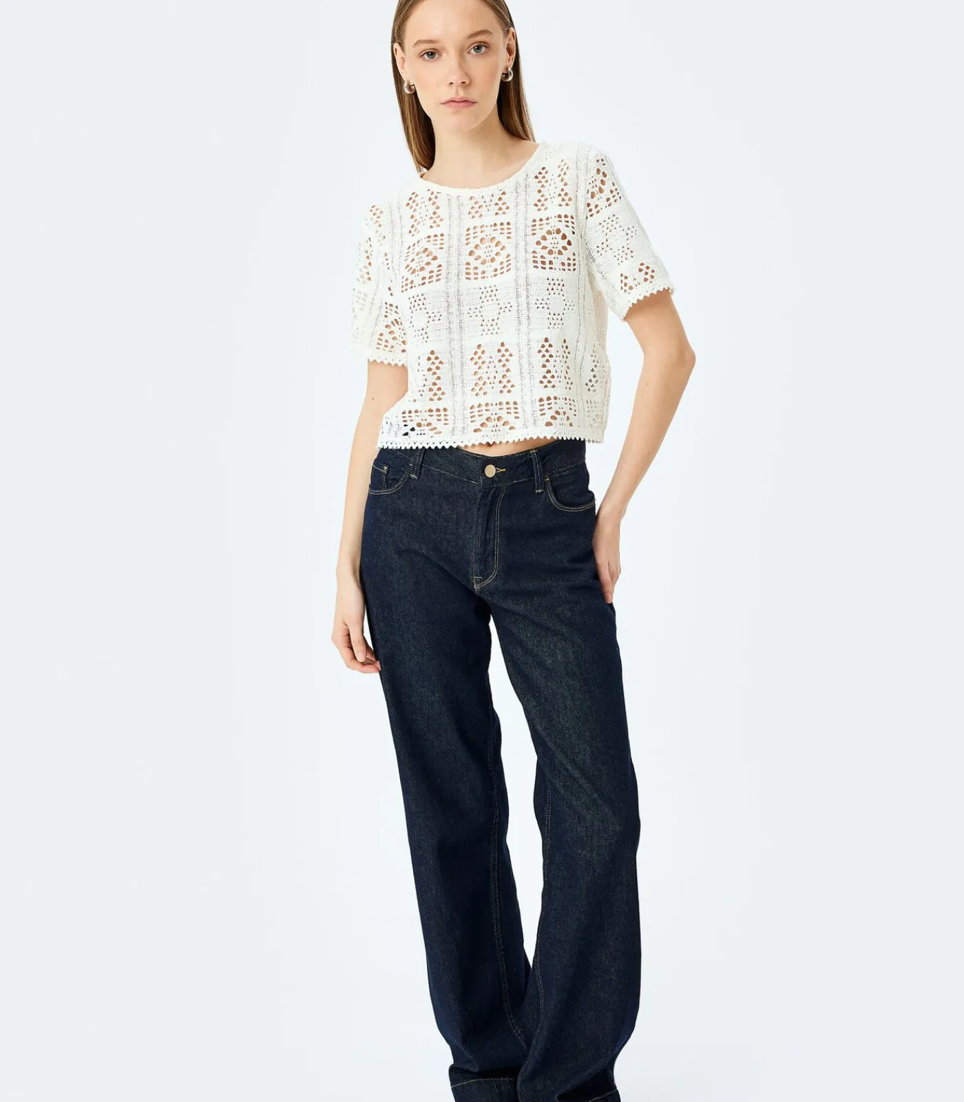 Koton Ajoure Crop T-Shirt white Online