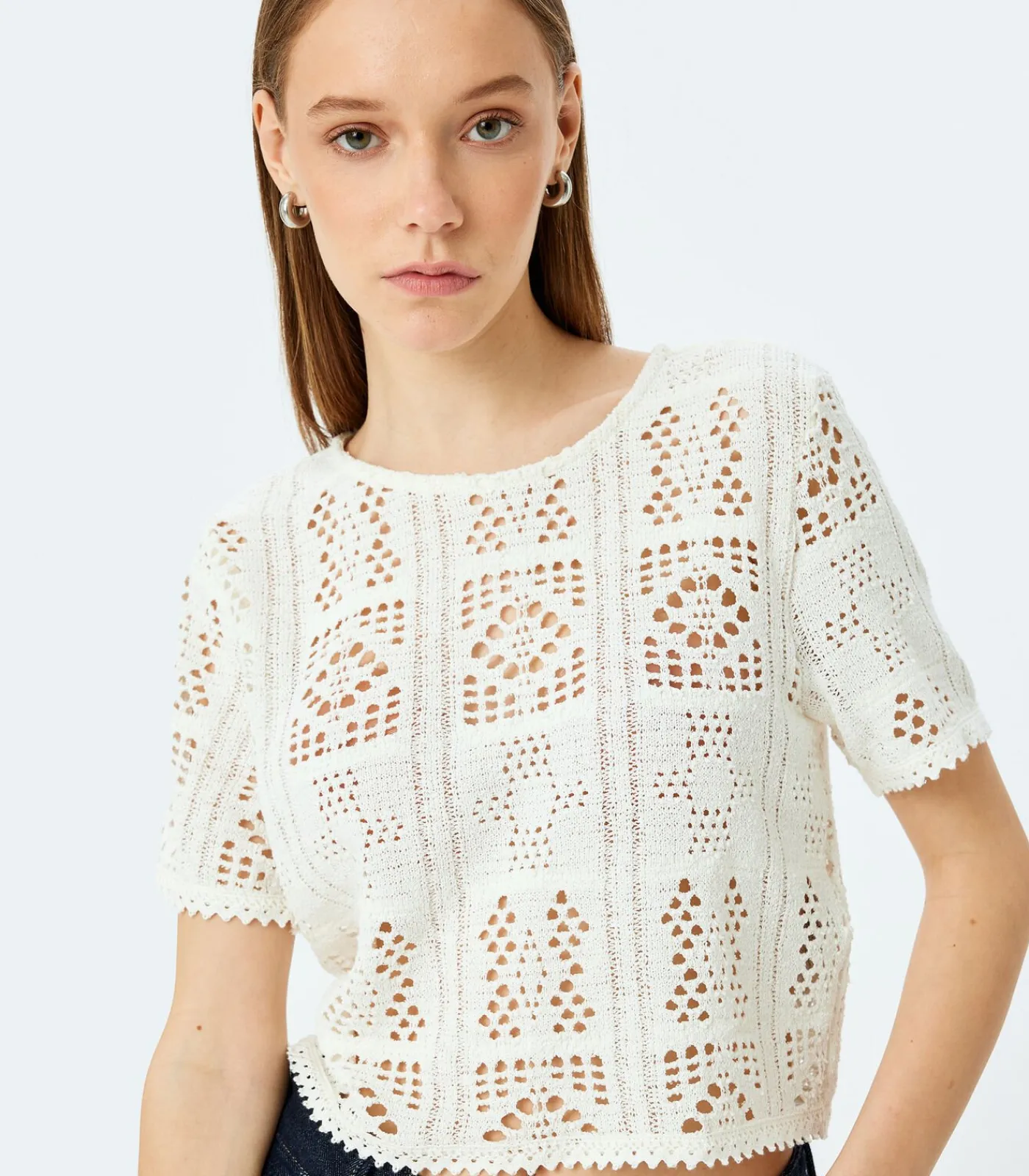 Koton Ajoure Crop T-Shirt white Online
